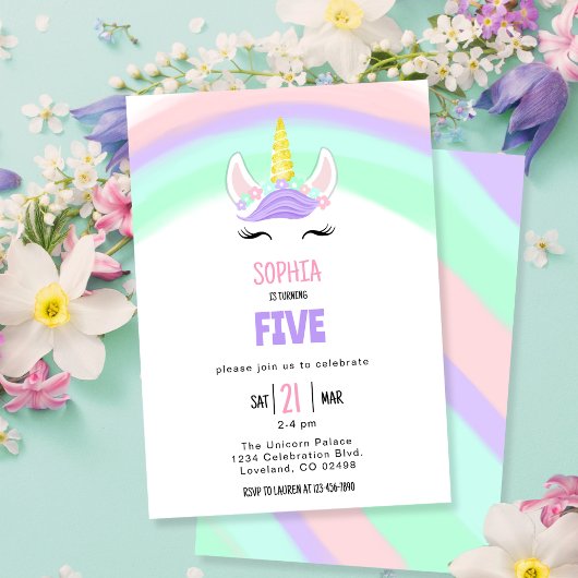Invitation Cute Rainbow Unicorn Anniversaire