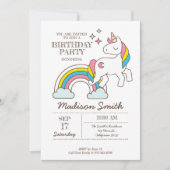 Invitation Cute Rainbow Unicorn Et Étincelles Anniversaire (Devant)