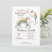 Invitation Cute Rainbow Unicorn Et Étincelles Anniversaire (Debout devant)
