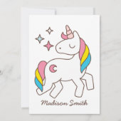 Invitation Cute Rainbow Unicorn Et Étincelles Anniversaire (Dos)