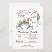 Invitation Cute Rainbow Unicorn Et Étincelles Anniversaire (Devant / Derrière)