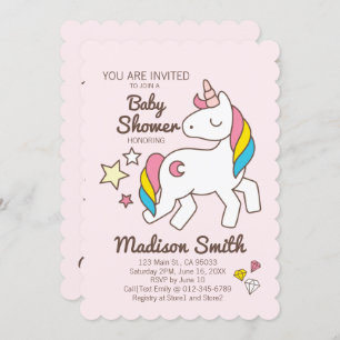 Invitation Cute Rainbow Unicorn et Stars Diamond Baby shower