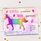 Invitation Cute Rainbow Unicorn Fille fête d'anniversaire