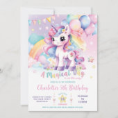 Invitation Cute Rainbow Unicorn Jour magique Anniversaire (Devant)