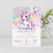 Invitation Cute Rainbow Unicorn Jour magique Anniversaire (Debout devant)
