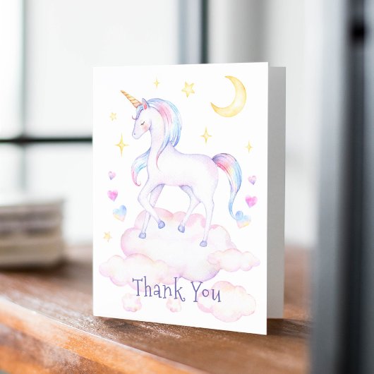 Invitation Cute Rainbow Unicorn Merci d'anniversaire fille