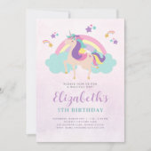 Invitation Cute Rainbow Unicorn Personnalisé Anniversaire (Devant)