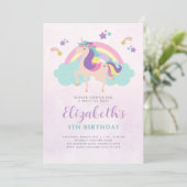 Invitation Cute Rainbow Unicorn Personnalisé Anniversaire (Debout devant)