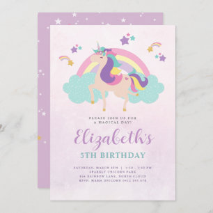 Invitation Cute Rainbow Unicorn Personnalisé Anniversaire
