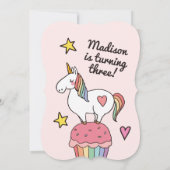 Invitation Cute Rainbow Unicorn Stars Coeurs Anniversaire Fêt (Dos)