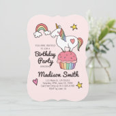 Invitation Cute Rainbow Unicorn Stars Coeurs Anniversaire Fêt (Debout devant)