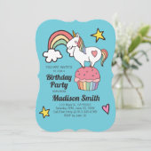 Invitation Cute Rainbow Unicorn Stars Coeurs Anniversaire Fêt (Debout devant)