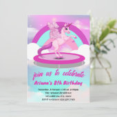 Invitation Cute Rainbow Unicorn Trampoline Anniversaire Invit (Debout devant)
