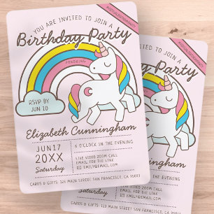 Invitation Cute Rainbow Unicorn Virtual Birthday Party