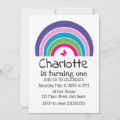 Invitation Cute Rainbows Papillon Heart Girl's 1st Birthday (Devant)
