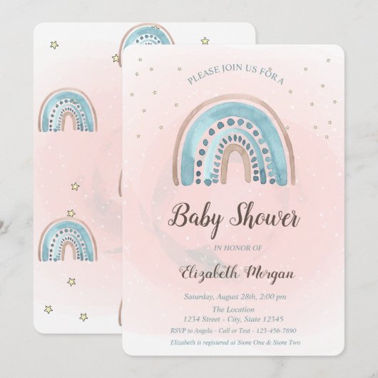 Invitation Cute Rainbows Stars Baby shower (Devant / Derrière)