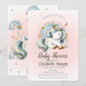 Invitation Cute Rainbows Stars Unicorn Baby shower (Devant / Derrière)