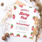 Invitation Cute Red Berry First Birthday Watercolor