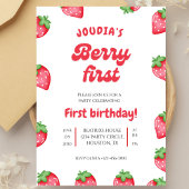 Invitation Cute Red Berry First Birthday Watercolor