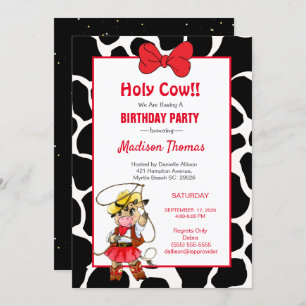 Invitation Cute Red Black Cowgirl fête d'anniversaire