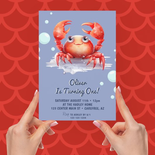 Invitation Cute Red Crab garçon 1er anniversaire