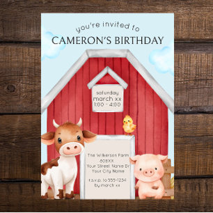 Invitation Cute Red Grange et animaux de ferme
