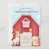 Invitation Cute Red Grange et animaux de ferme (Devant)