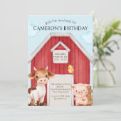 Invitation Cute Red Grange et animaux de ferme (Debout devant)