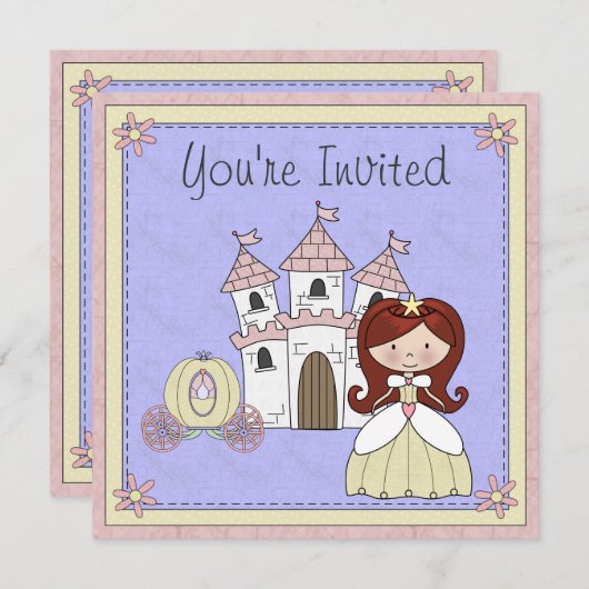 Invitation Cute Red Hair Princess Fairy Tale Anniversaire Inv (Devant / Derrière)