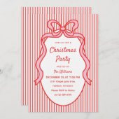 Invitation Cute Red Pink Stripes & Bow Frame Christmas  (Devant / Derrière)