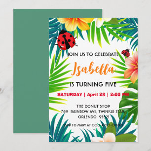 Invitation Cute red Polka dot Ladybug summer jungle Birthday
