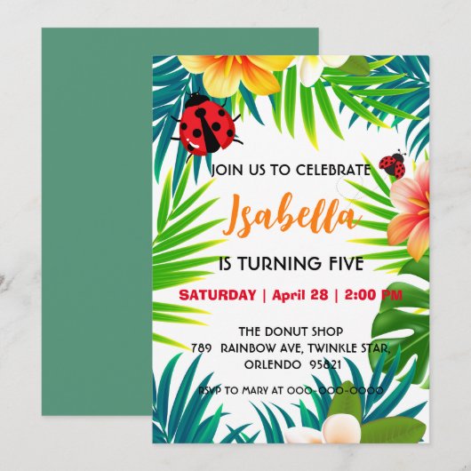 Invitation Cute red Polka dot Ladybug summer jungle Birthday (Devant / Derrière)