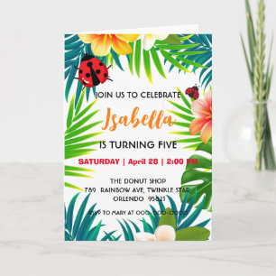 Invitation Cute red Polka dot Ladybug summer jungle Birthday