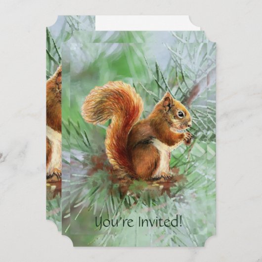 Invitation Cute Red Squirrel Custom Age Anniversaire Invitati (Devant / Derrière)