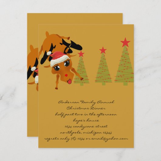 Invitation Cute Reindeer (Devant / Derrière)