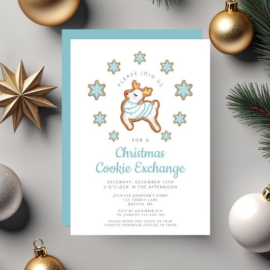 Invitation Cute Reindeer Christmas Échange de cookies