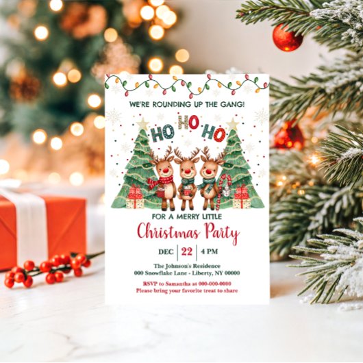 Invitation Cute Reindeer Rounding Up the Gang Christmas Party