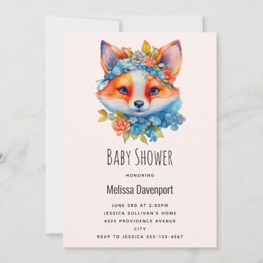 Invitation Cute Renard orange avec Baby shower de la Couronne (Devant)
