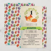 Invitation Cute Renard orange avec couronne verte Anniversair (Devant / Derrière)