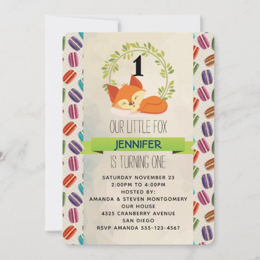 Invitation Cute Renard orange avec couronne verte Anniversair (Devant)