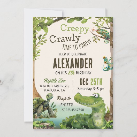 Invitation Cute Reptile Thémé Fête d'anniversaire de l'enfant (Devant)