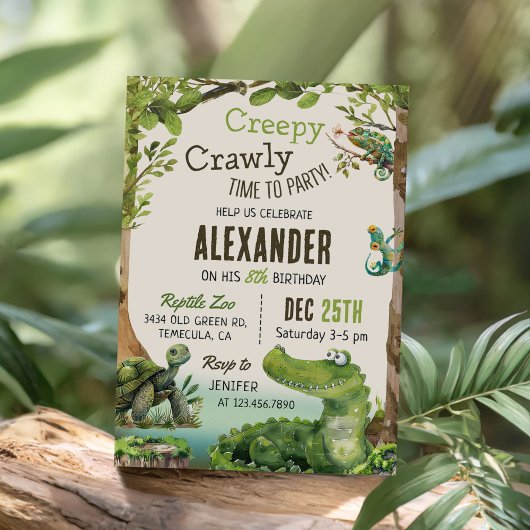 Invitation Cute Reptile Thémé Fête d'anniversaire de l'enfant