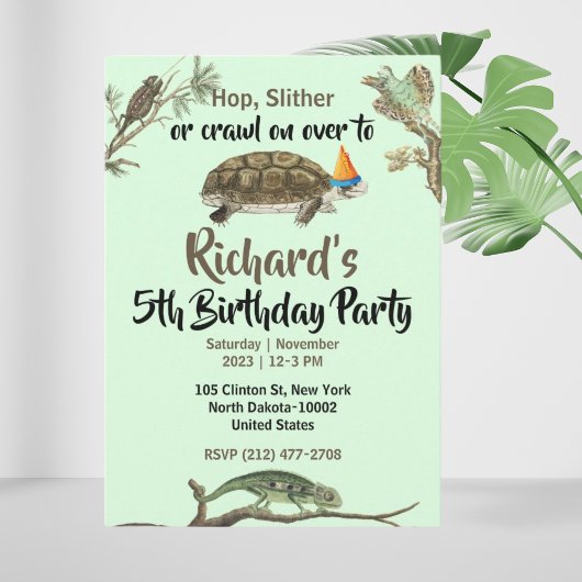 Invitation Cute Reptile Thémé Fête d'anniversaire de l'enfant