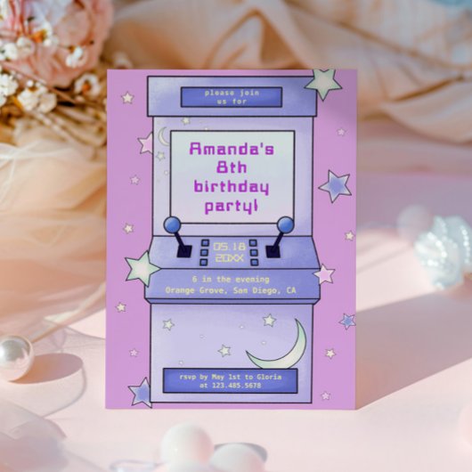 Invitation Cute Retro Arcade Game Anniversaire de enfant Invi