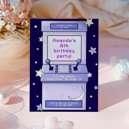 Invitation Cute Retro Arcade Game Anniversaire de enfant Invi