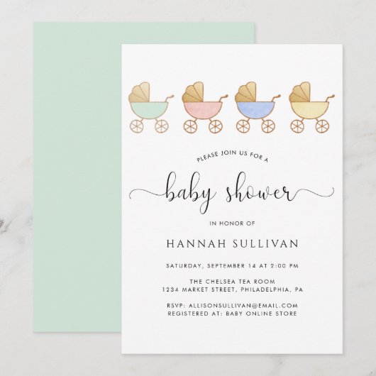 Invitation Cute Retro Carrières Baby shower minimal (Devant / Derrière)