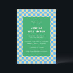 Invitation Cute Retro Checkerboard bleu Vert Bat mitzvah<br><div class="desc">Cute Retro Checkerboard Blue Green Bat mitzvah Invitation</div>
