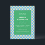 Invitation Cute Retro Checkerboard bleu Vert Bat mitzvah<br><div class="desc">Cute Retro Checkerboard Blue Green Bat mitzvah Invitation</div>