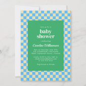 Invitation Cute Retro Checkerboard Blue Green Baby shower (Devant)