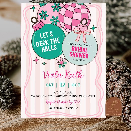 Invitation Cute Retro Christmas Deck the Halls Bridal Shower